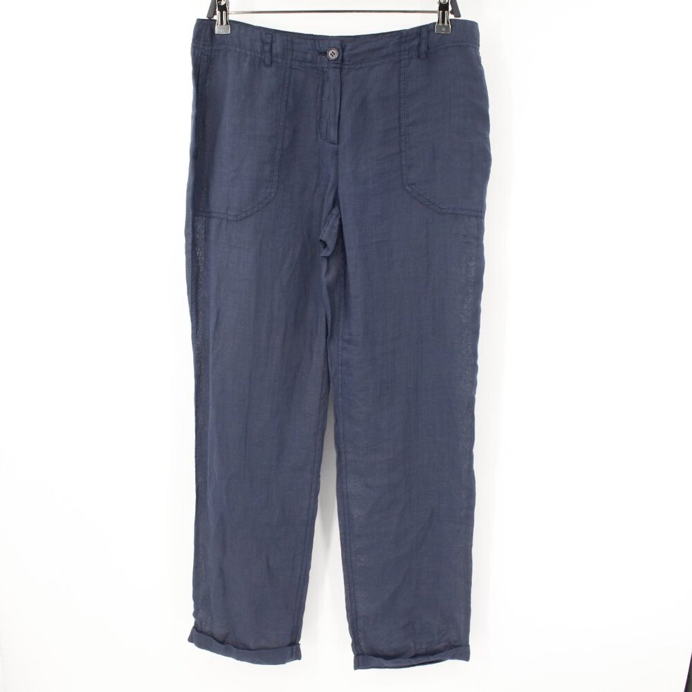 Theory pants womens 10 Ramie Cortland Common Lightweight blue semi see through